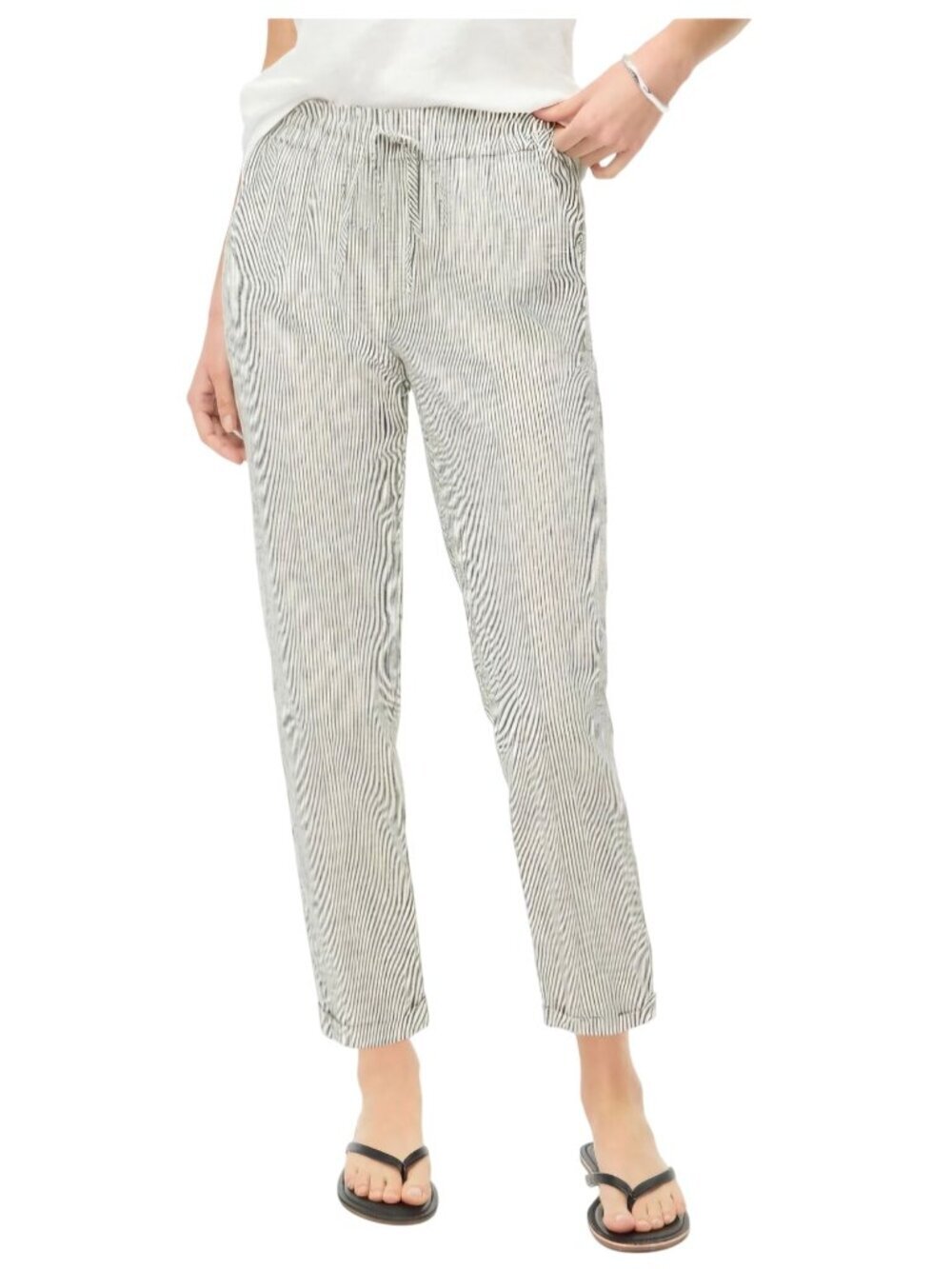 J.Crew Stripe Linen Cotton Blend Drawstring Pants 2021 Pockets Size 10